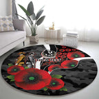 Collingwood Magpies ANZAC Personalised Round Carpet Lest We Forget Poppy Camo