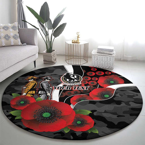 Collingwood Magpies ANZAC Personalised Round Carpet Lest We Forget Poppy Camo