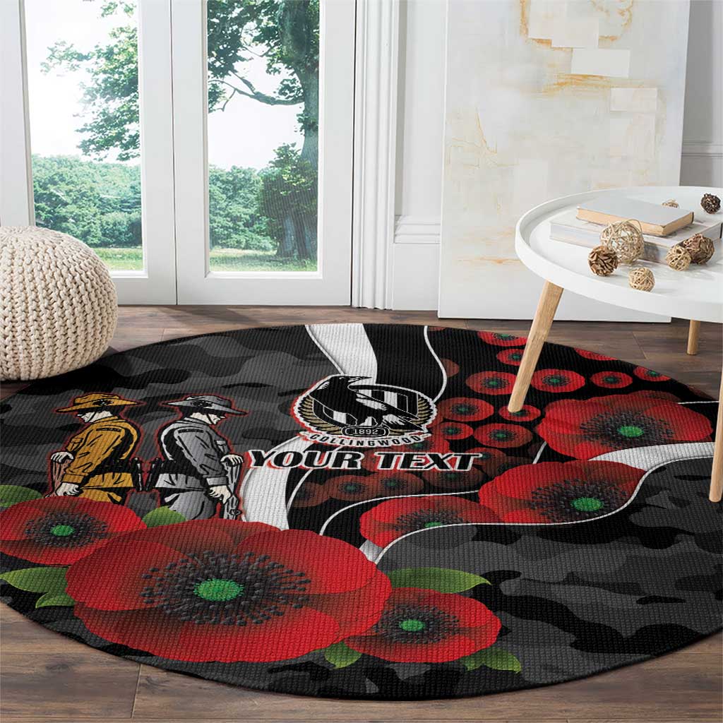 Collingwood Magpies ANZAC Personalised Round Carpet Lest We Forget Poppy Camo