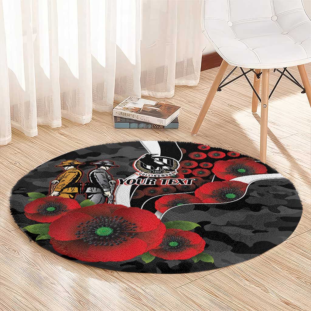 Collingwood Magpies ANZAC Personalised Round Carpet Lest We Forget Poppy Camo