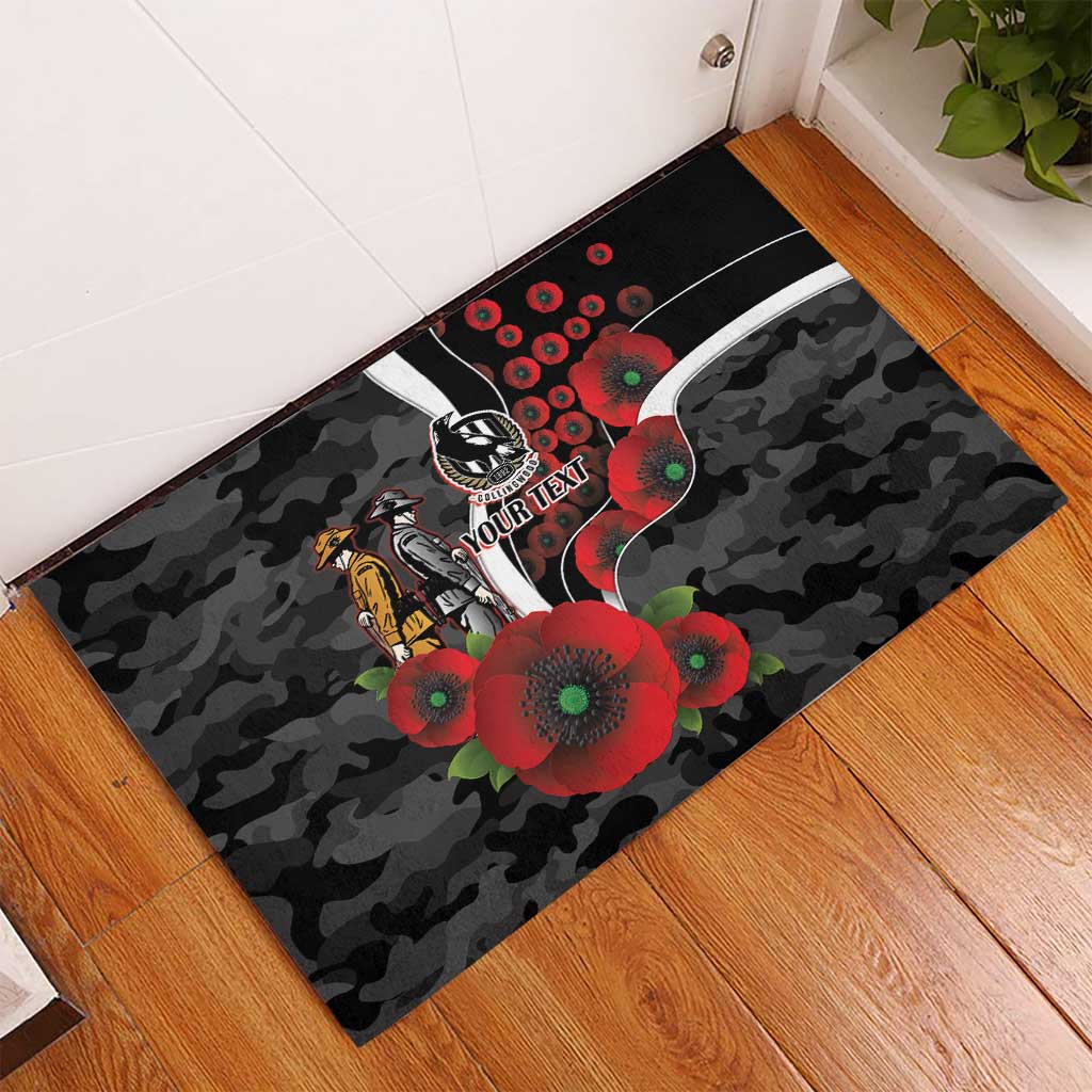 Collingwood Magpies ANZAC Personalised Rubber Doormat Lest We Forget Poppy Camo