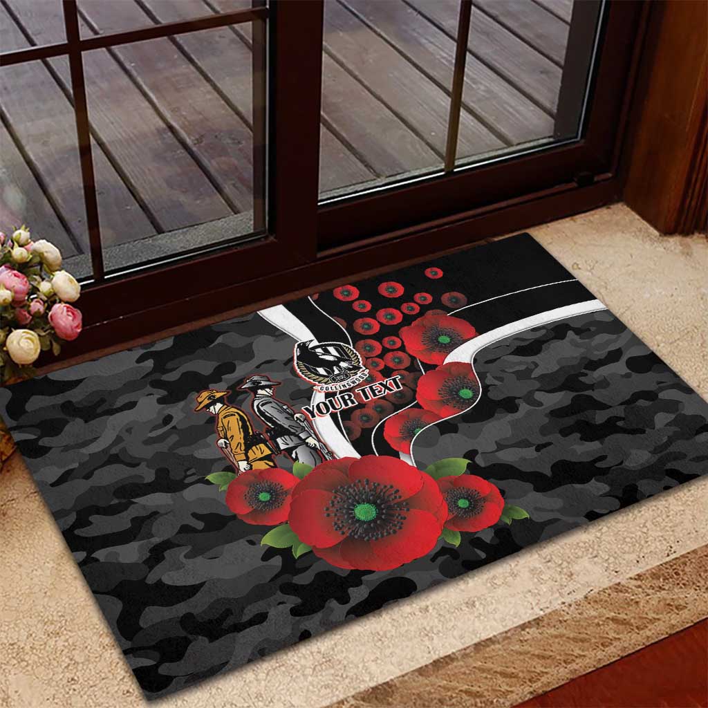Collingwood Magpies ANZAC Personalised Rubber Doormat Lest We Forget Poppy Camo