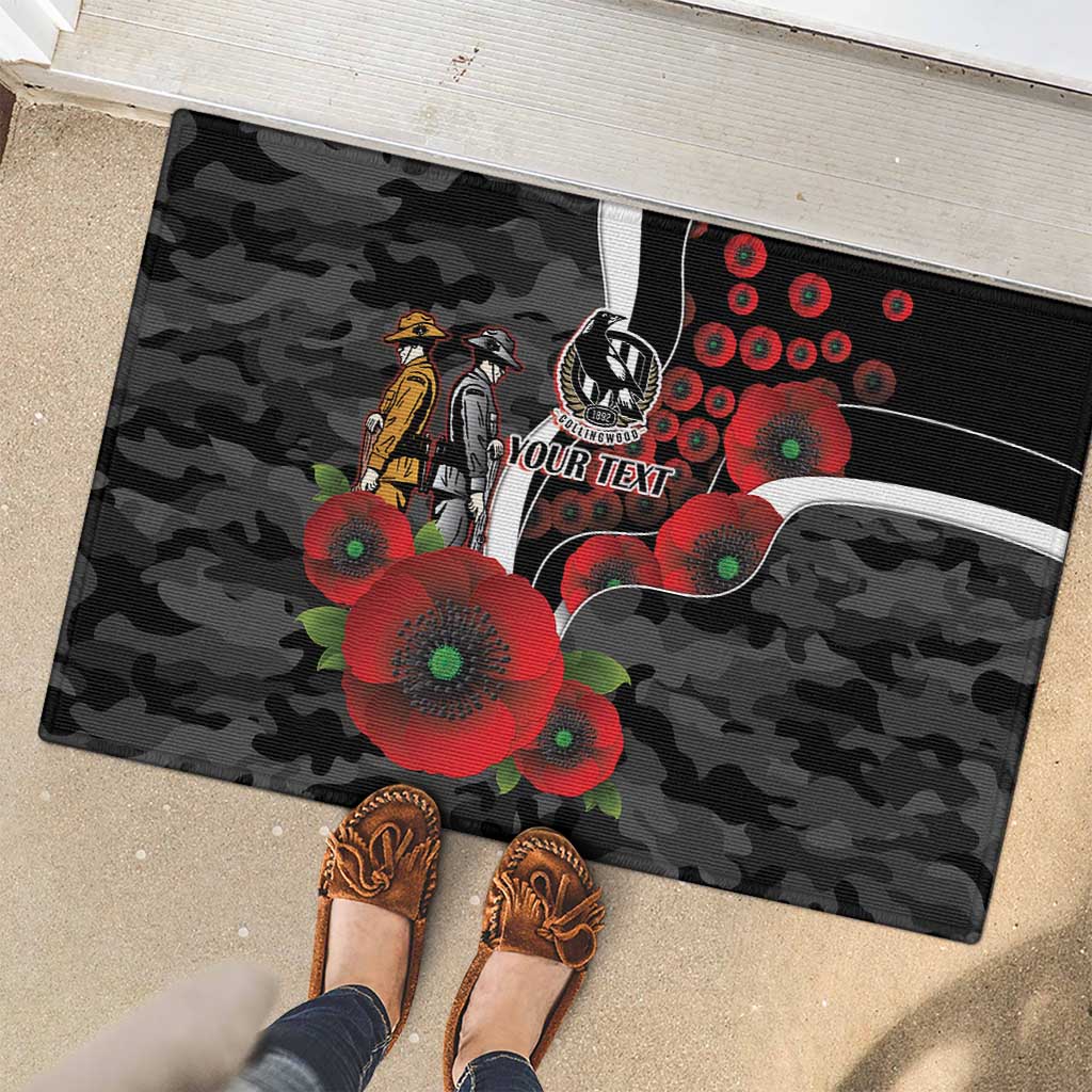 Collingwood Magpies ANZAC Personalised Rubber Doormat Lest We Forget Poppy Camo