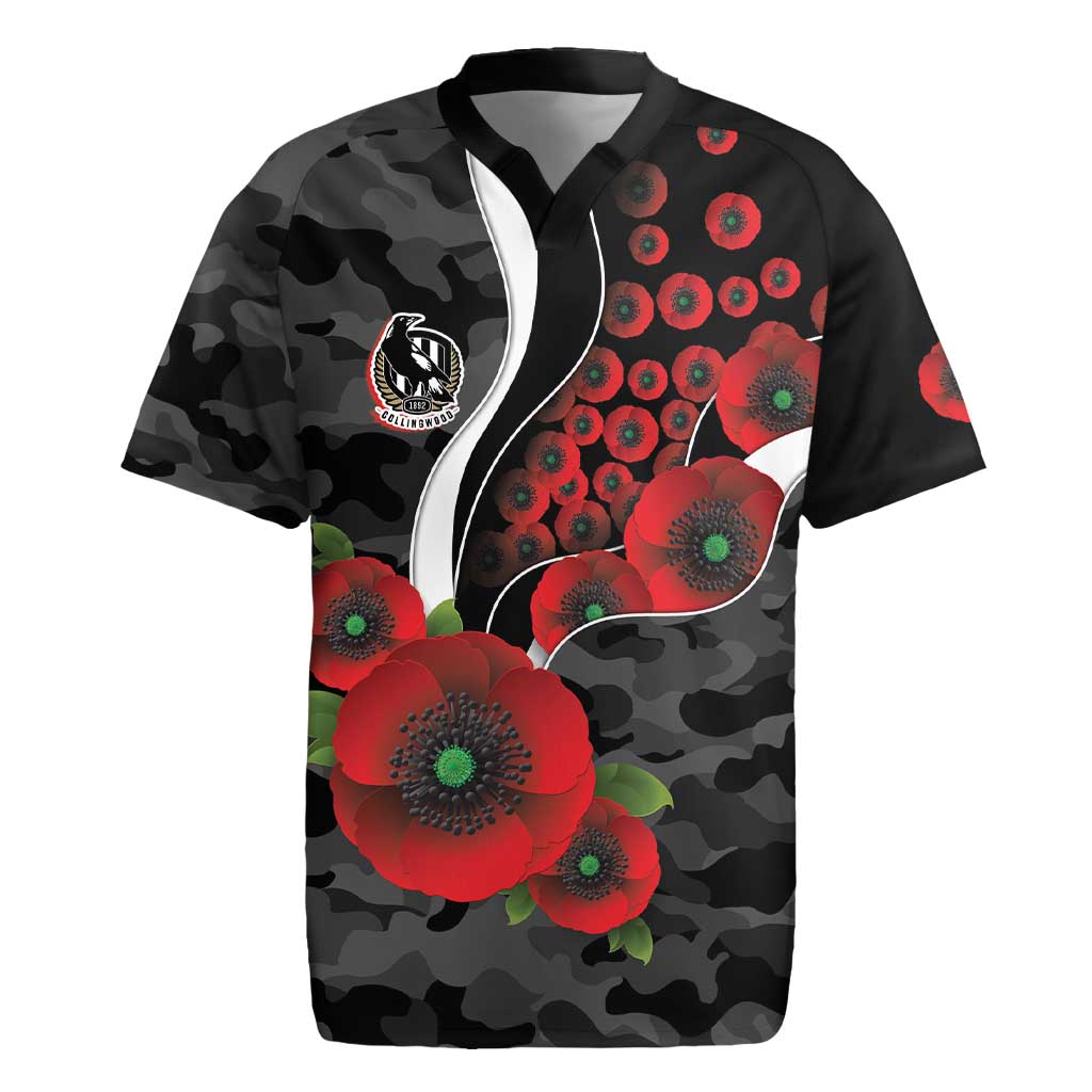 Collingwood Magpies ANZAC Personalised Rugby Jersey Lest We Forget Poppy Camo