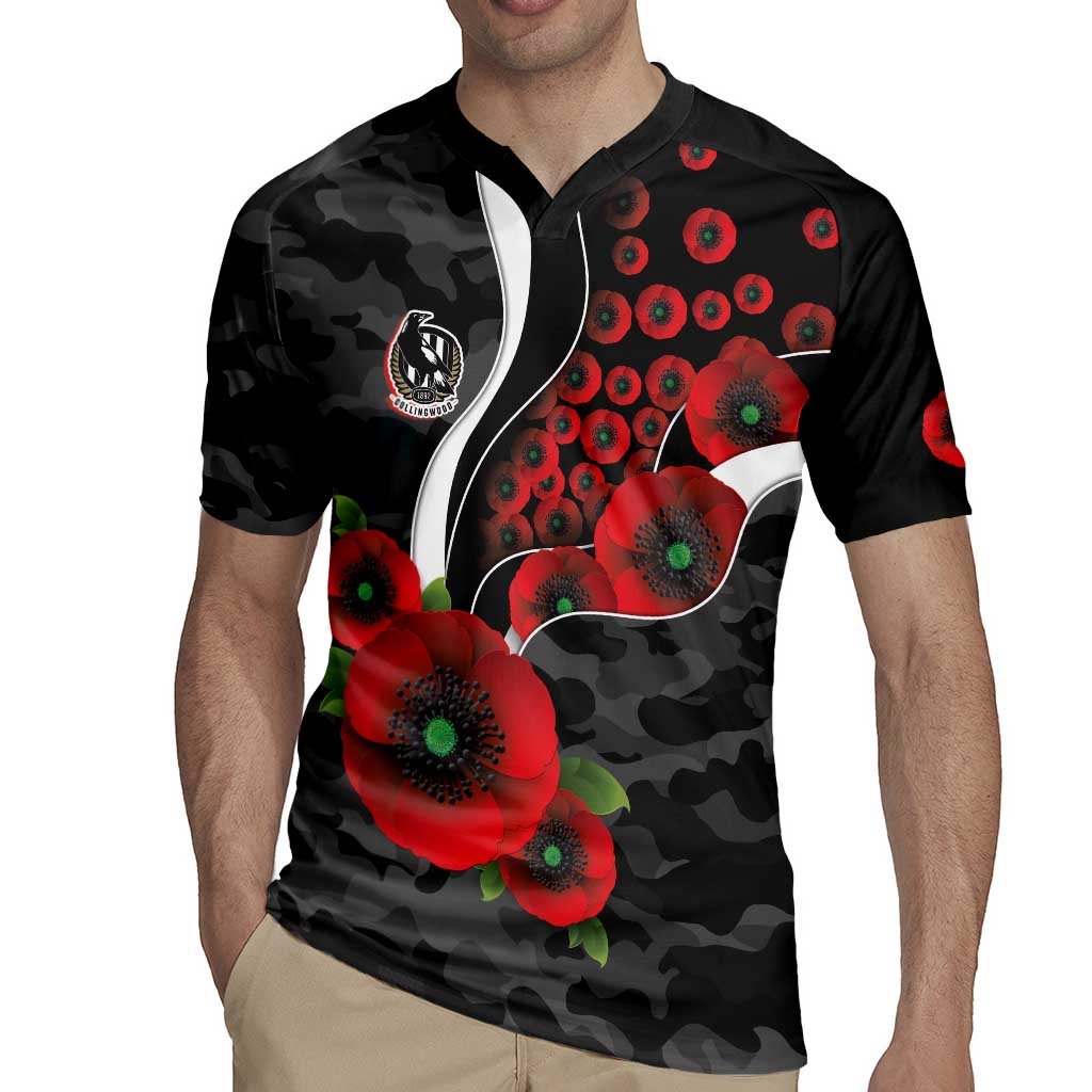 Collingwood Magpies ANZAC Personalised Rugby Jersey Lest We Forget Poppy Camo
