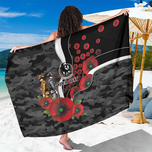Collingwood Magpies ANZAC Personalised Sarong Lest We Forget Poppy Camo