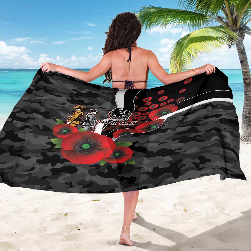 Collingwood Magpies ANZAC Personalised Sarong Lest We Forget Poppy Camo