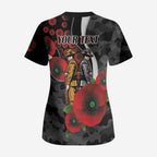 Collingwood Magpies ANZAC Personalised Scrub Top Lest We Forget Poppy Camo