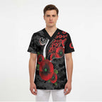 Collingwood Magpies ANZAC Personalised Scrub Top Lest We Forget Poppy Camo