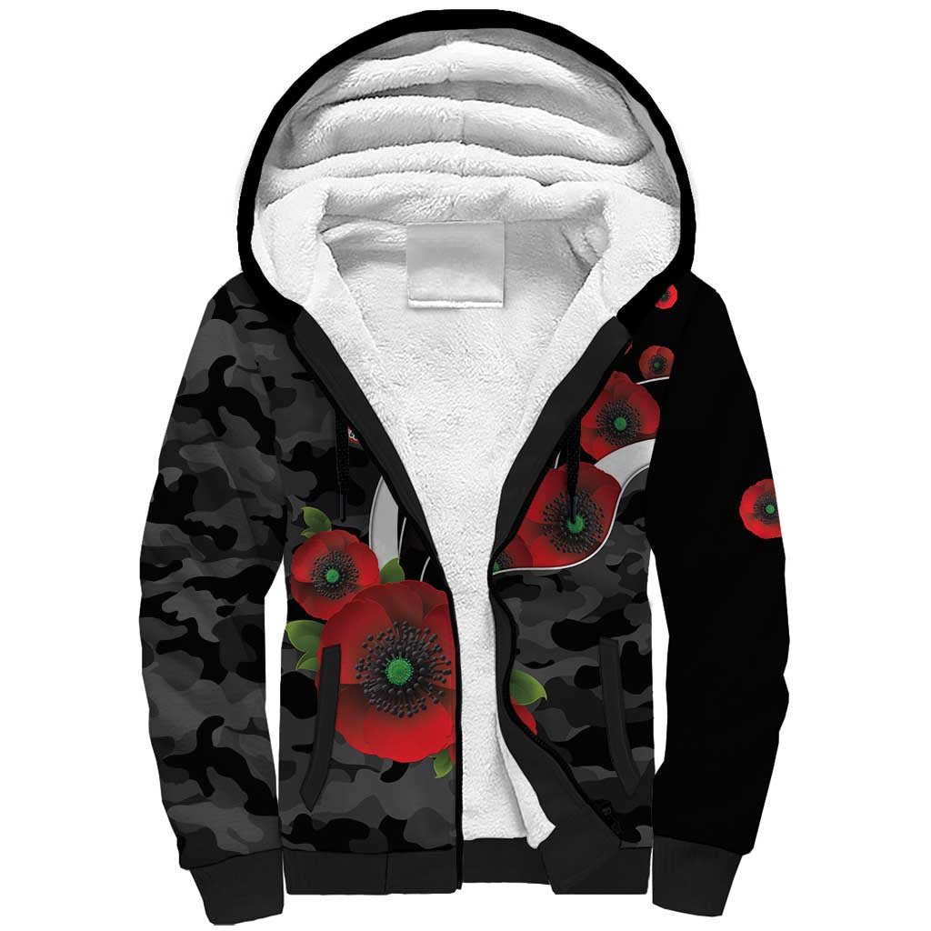 Collingwood Magpies ANZAC Personalised Sherpa Hoodie Lest We Forget Poppy Camo
