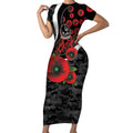 Collingwood Magpies ANZAC Personalised Short Sleeve Bodycon Dress Lest We Forget Poppy Camo