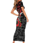 Collingwood Magpies ANZAC Personalised Short Sleeve Bodycon Dress Lest We Forget Poppy Camo