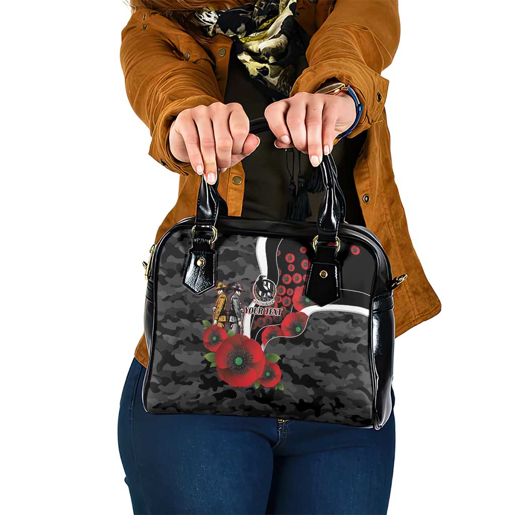 Collingwood Magpies ANZAC Personalised Shoulder Handbag Lest We Forget Poppy Camo