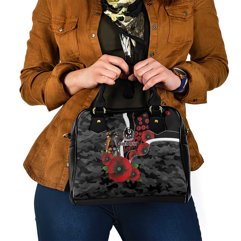 Collingwood Magpies ANZAC Personalised Shoulder Handbag Lest We Forget Poppy Camo