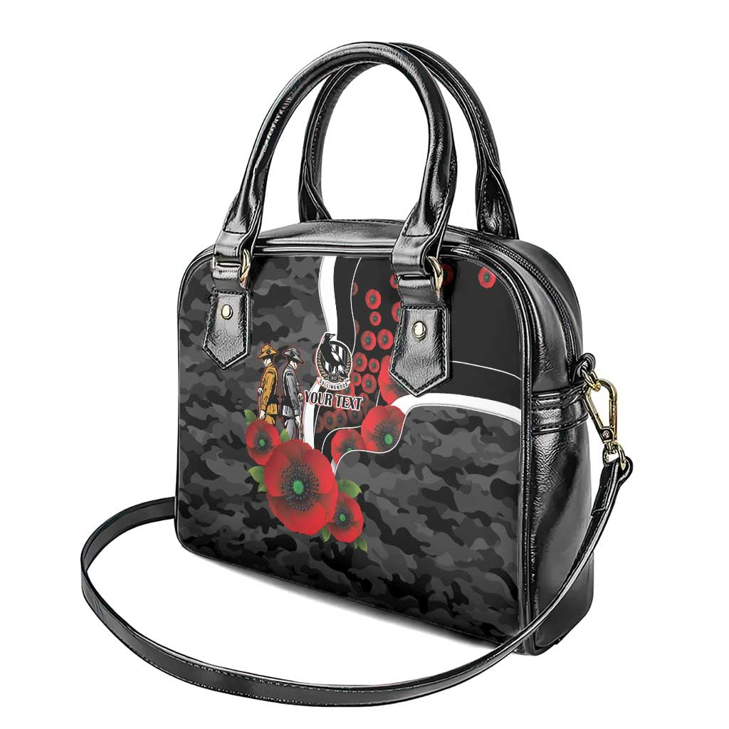 Collingwood Magpies ANZAC Personalised Shoulder Handbag Lest We Forget Poppy Camo