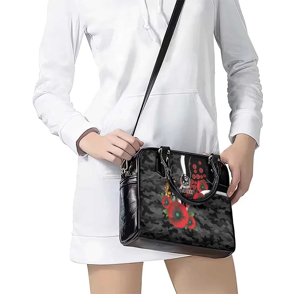 Collingwood Magpies ANZAC Personalised Shoulder Handbag Lest We Forget Poppy Camo