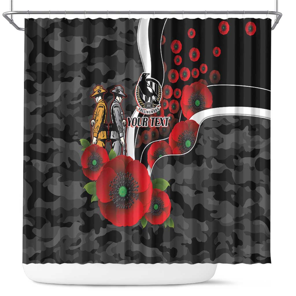 Collingwood Magpies ANZAC Personalised Shower Curtain Lest We Forget Poppy Camo