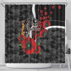 Collingwood Magpies ANZAC Personalised Shower Curtain Lest We Forget Poppy Camo