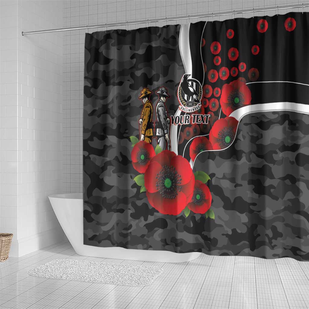 Collingwood Magpies ANZAC Personalised Shower Curtain Lest We Forget Poppy Camo