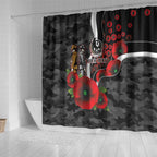 Collingwood Magpies ANZAC Personalised Shower Curtain Lest We Forget Poppy Camo