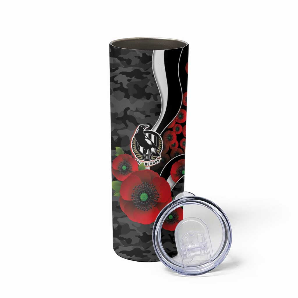 Collingwood Magpies ANZAC Personalised Skinny Tumbler Lest We Forget Poppy Camo