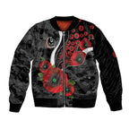 Collingwood Magpies ANZAC Personalised Sleeve Zip Bomber Jacket Lest We Forget Poppy Camo