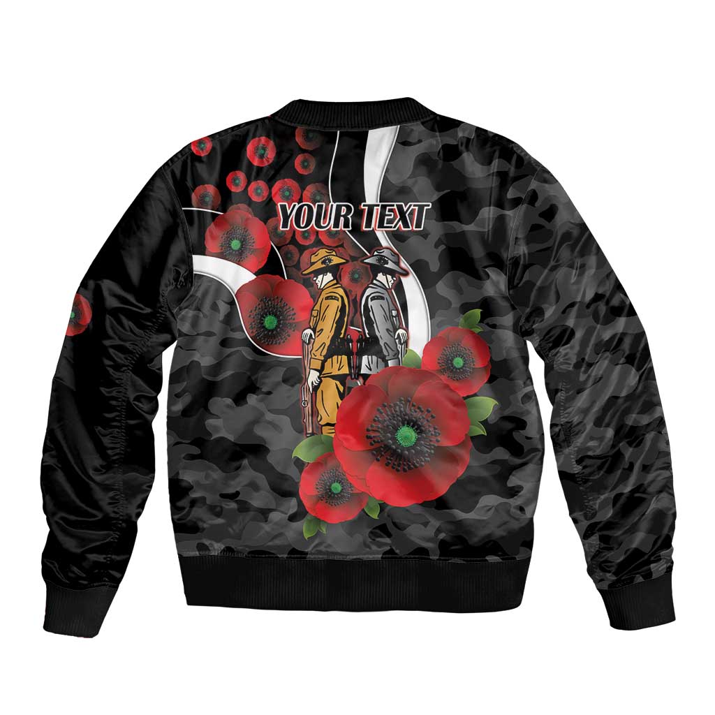 Collingwood Magpies ANZAC Personalised Sleeve Zip Bomber Jacket Lest We Forget Poppy Camo