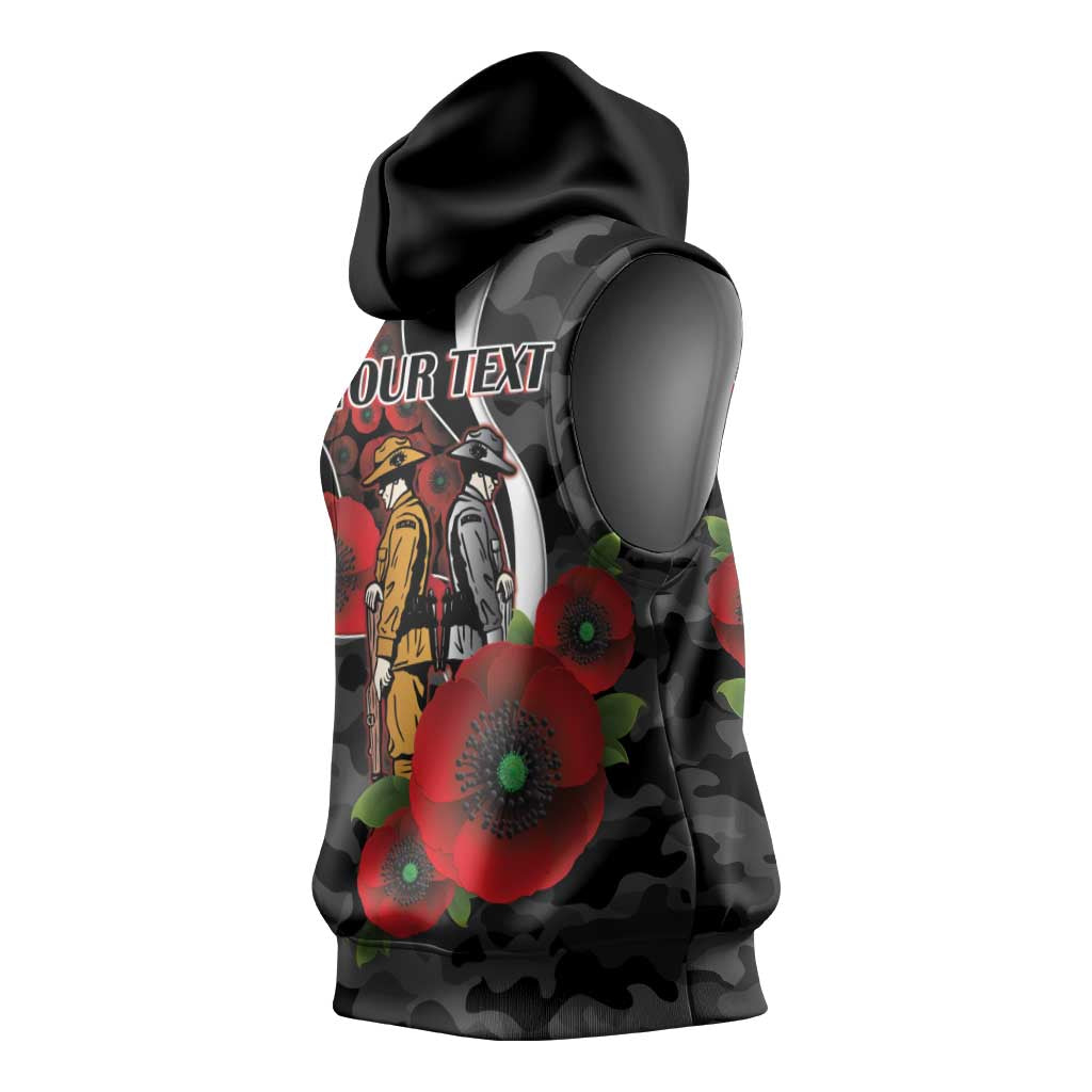 Collingwood Magpies ANZAC Personalised Sleeveless Hoodie Lest We Forget Poppy Camo