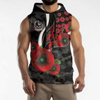 Collingwood Magpies ANZAC Personalised Sleeveless Hoodie Lest We Forget Poppy Camo