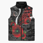 Collingwood Magpies ANZAC Personalised Sleeveless Puffer Jacket Lest We Forget Poppy Camo