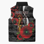 Collingwood Magpies ANZAC Personalised Sleeveless Puffer Jacket Lest We Forget Poppy Camo
