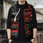 Collingwood Magpies ANZAC Personalised Sleeveless Puffer Jacket Lest We Forget Poppy Camo