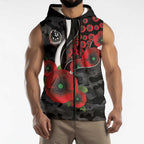 Collingwood Magpies ANZAC Personalised Sleeveless Zip Hoodie Lest We Forget Poppy Camo