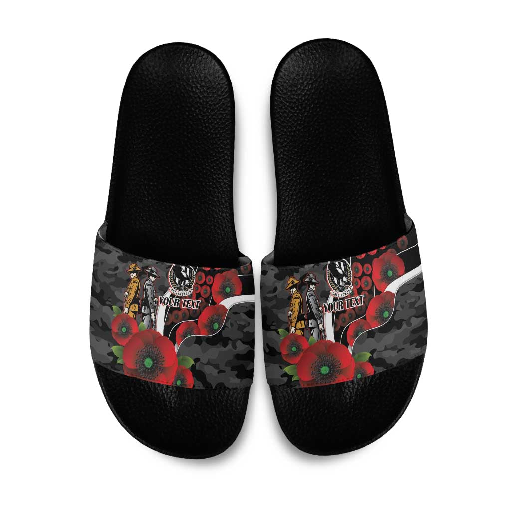 Collingwood Magpies ANZAC Personalised Slide Sandals Lest We Forget Poppy Camo