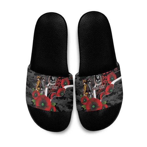 Collingwood Magpies ANZAC Personalised Slide Sandals Lest We Forget Poppy Camo