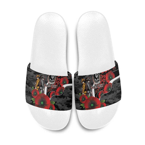 Collingwood Magpies ANZAC Personalised Slide Sandals Lest We Forget Poppy Camo