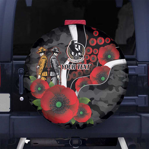 Collingwood Magpies ANZAC Personalised Spare Tire Cover Lest We Forget Poppy Camo