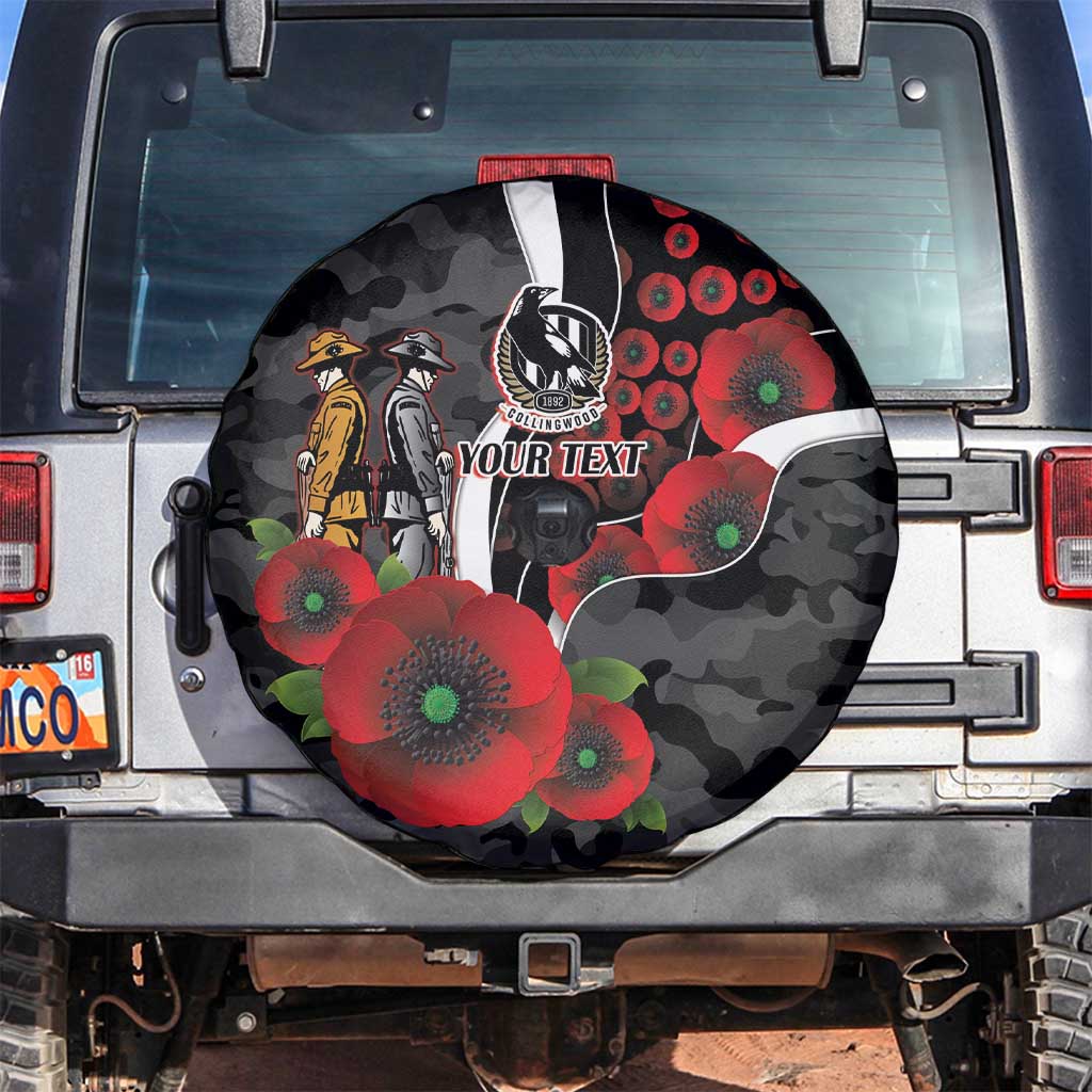 Collingwood Magpies ANZAC Personalised Spare Tire Cover Lest We Forget Poppy Camo