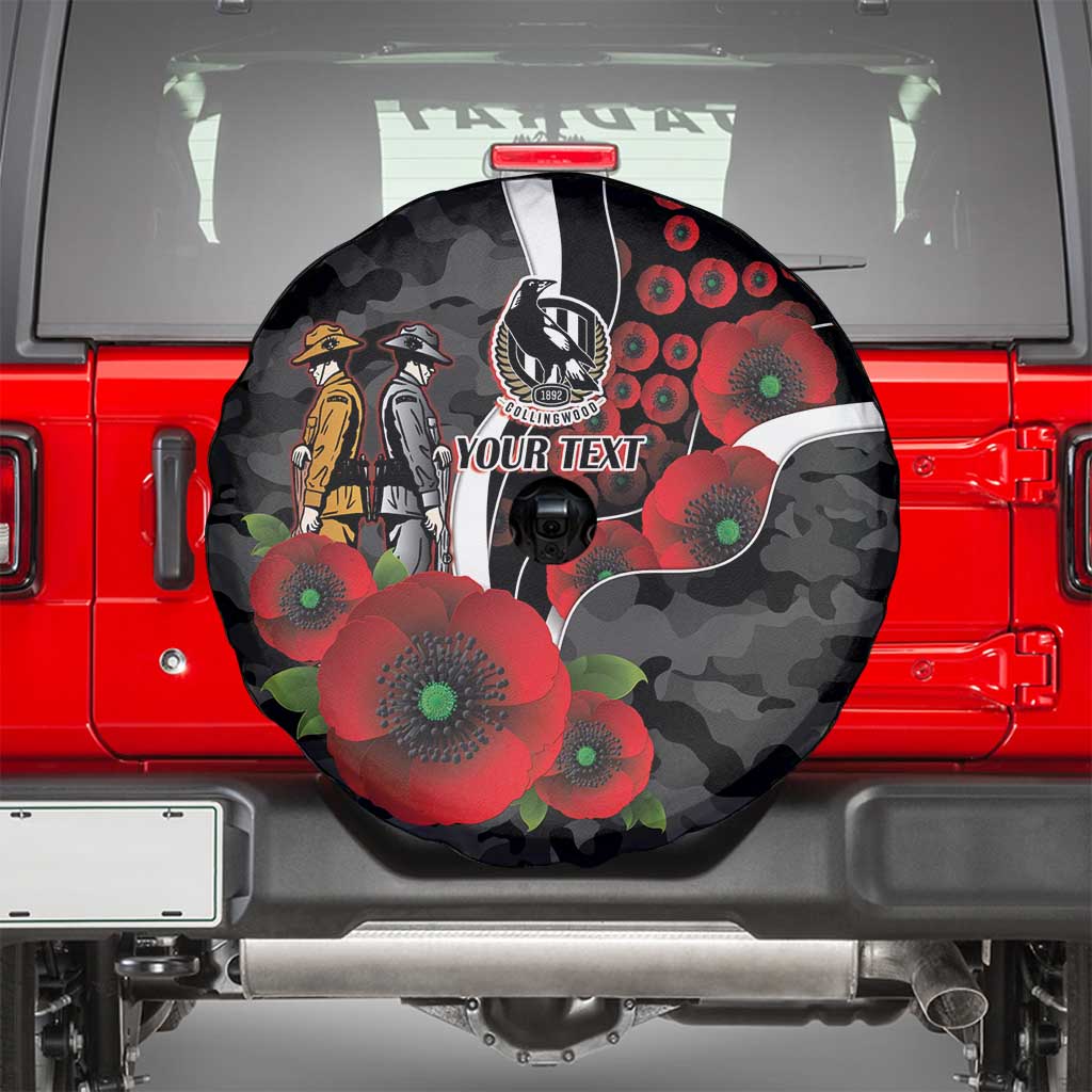 Collingwood Magpies ANZAC Personalised Spare Tire Cover Lest We Forget Poppy Camo