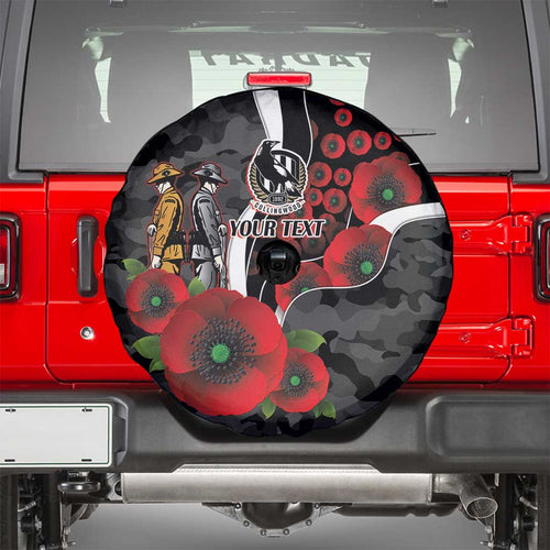 Collingwood Magpies ANZAC Personalised Spare Tire Cover Lest We Forget Poppy Camo
