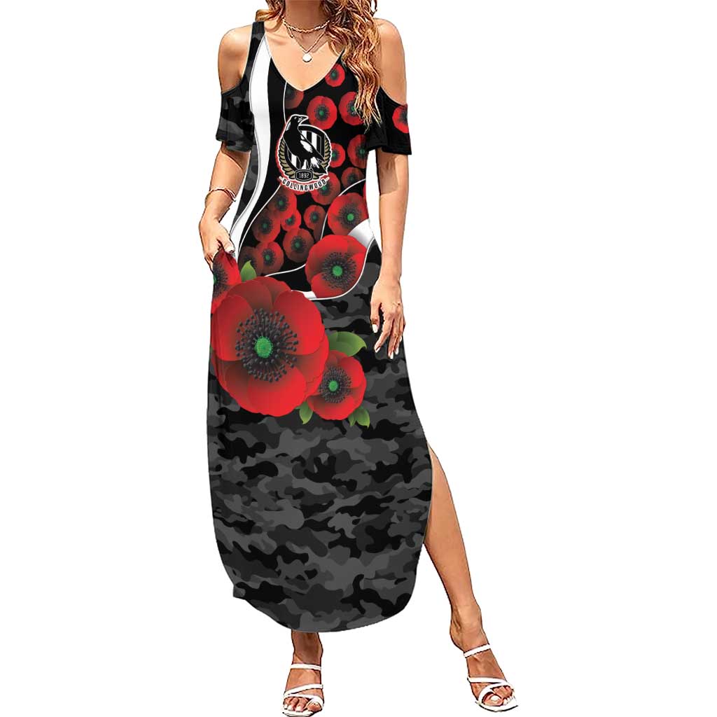 Collingwood Magpies ANZAC Personalised Summer Maxi Dress Lest We Forget Poppy Camo