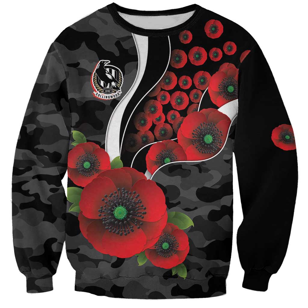 Collingwood Magpies ANZAC Personalised Sweatshirt Lest We Forget Poppy Camo