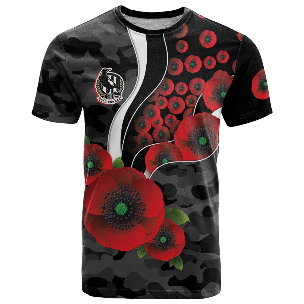 Collingwood Magpies ANZAC Personalised T Shirt Lest We Forget Poppy Camo
