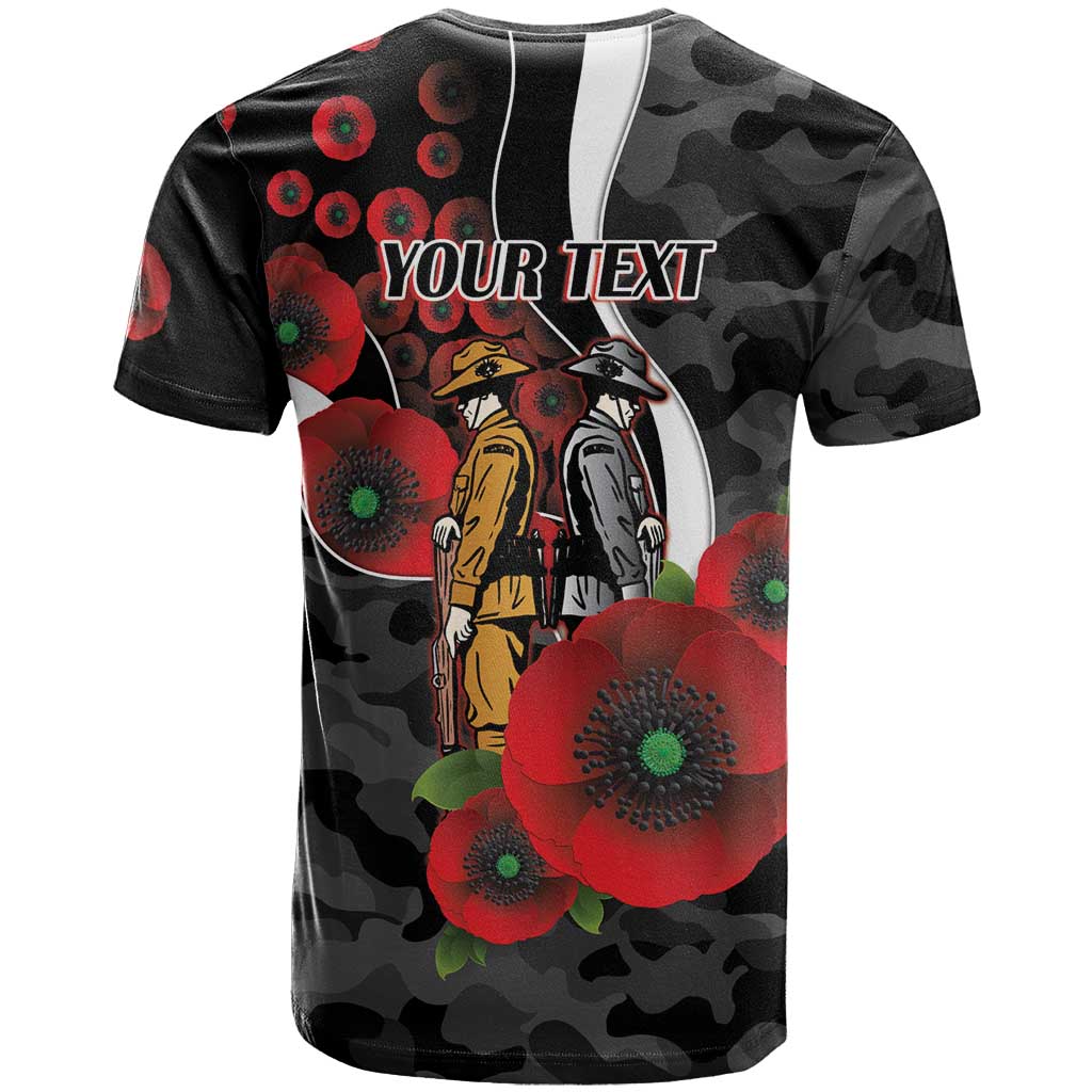 Collingwood Magpies ANZAC Personalised T Shirt Lest We Forget Poppy Camo