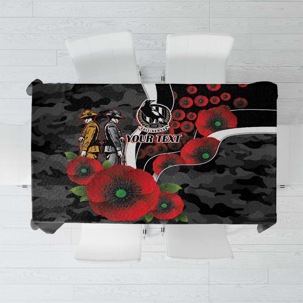 Collingwood Magpies ANZAC Personalised Tablecloth Lest We Forget Poppy Camo