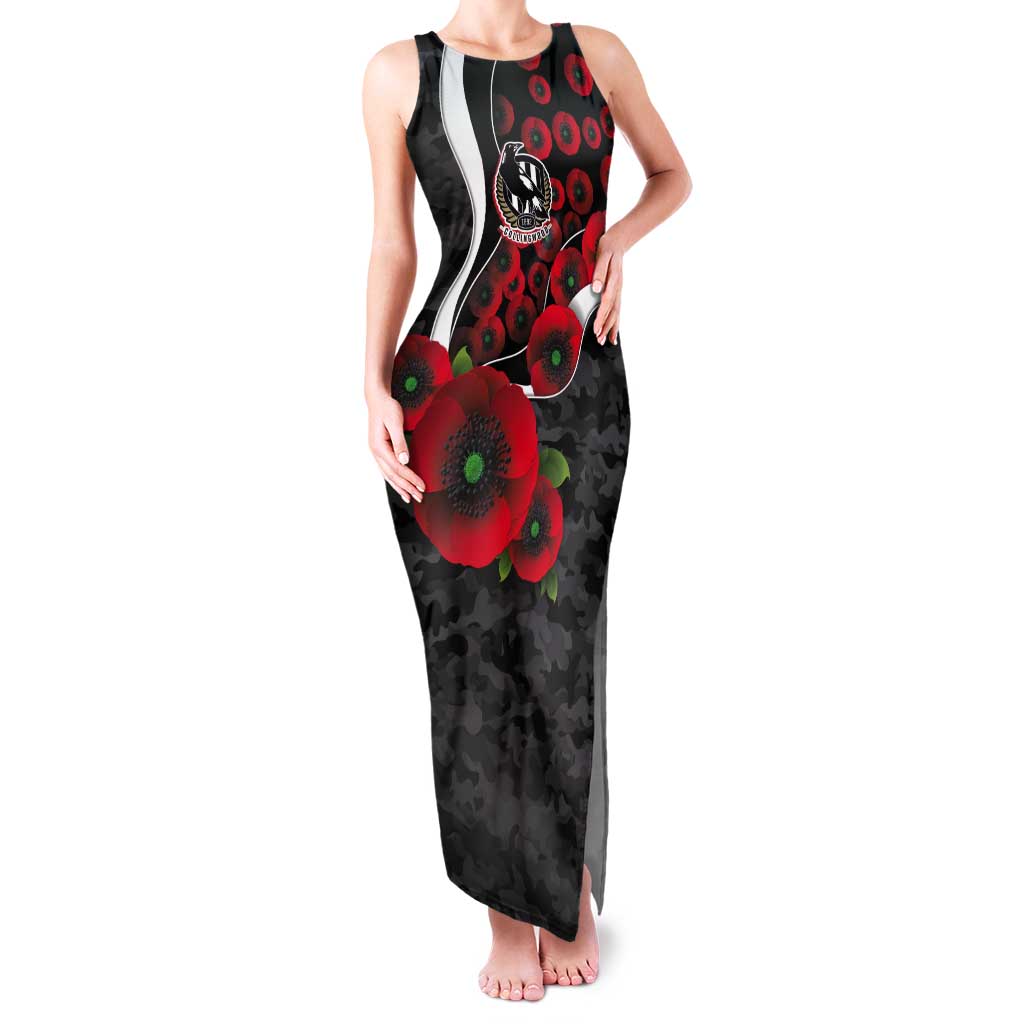 Collingwood Magpies ANZAC Personalised Tank Maxi Dress Lest We Forget Poppy Camo