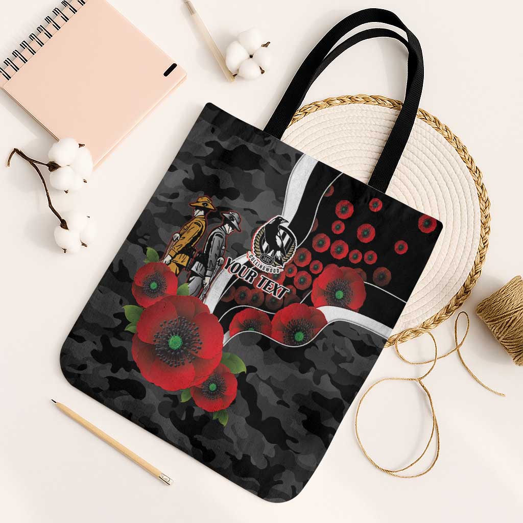 Collingwood Magpies ANZAC Personalised Tote Bag Lest We Forget Poppy Camo