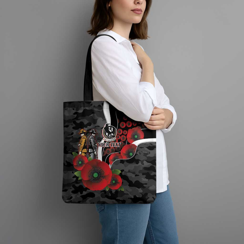 Collingwood Magpies ANZAC Personalised Tote Bag Lest We Forget Poppy Camo