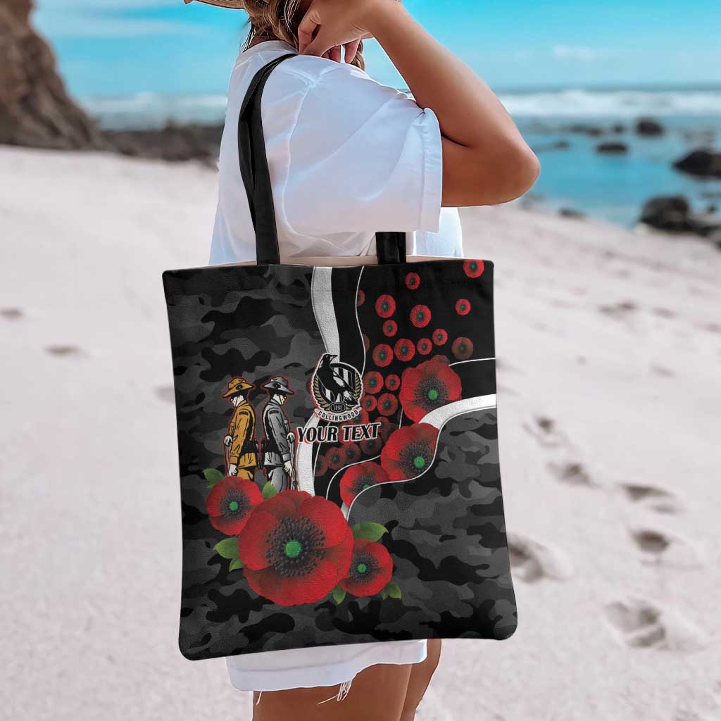 Collingwood Magpies ANZAC Personalised Tote Bag Lest We Forget Poppy Camo