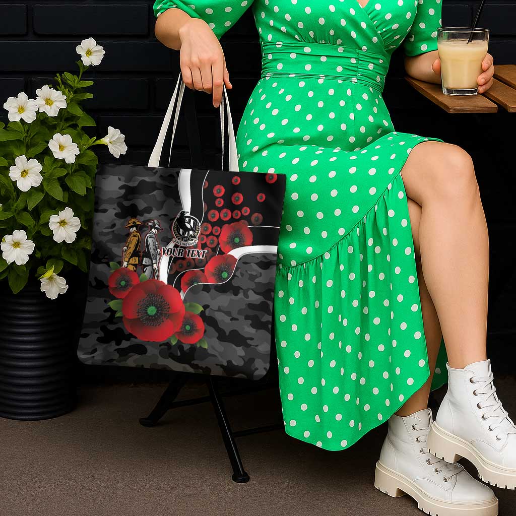 Collingwood Magpies ANZAC Personalised Tote Bag Lest We Forget Poppy Camo